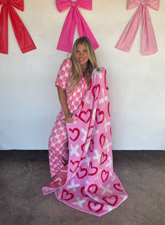 X & Hearts Cloud Blanket