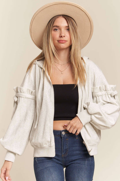 Jessica Ruffle Tie Sleeve Full Zip