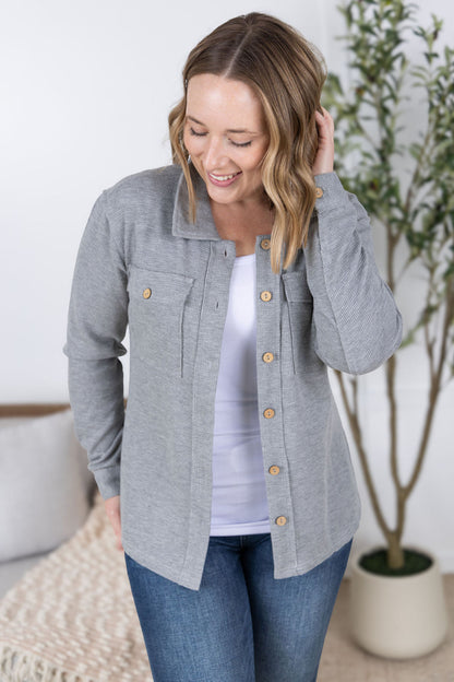 MM Waffle Knit Shacket- Grey