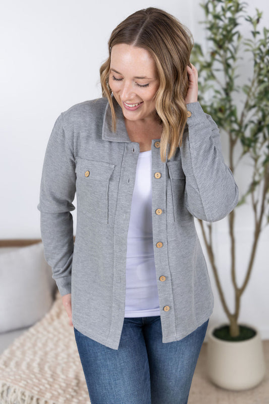 MM Waffle Knit Shacket- Grey