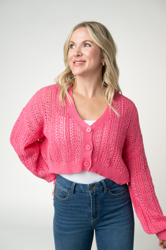 Callie Cropped Cardigan- Pink