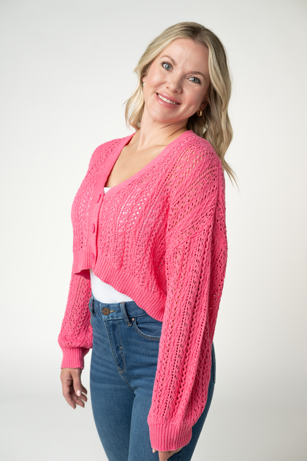 Callie Cropped Cardigan- Pink