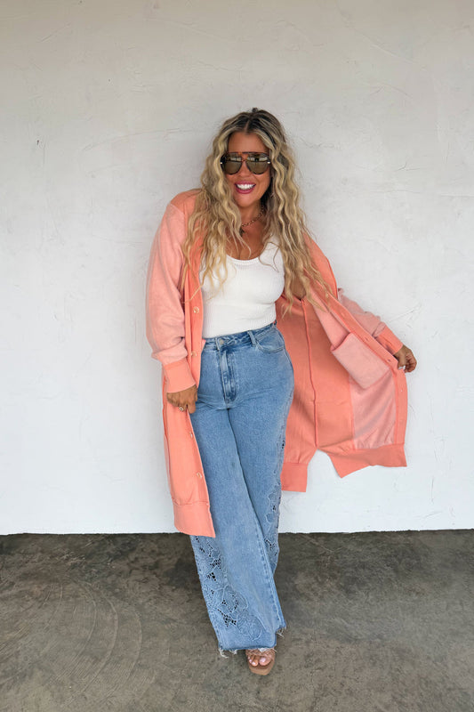 Desi Sweatshirt Cardigan-Peach