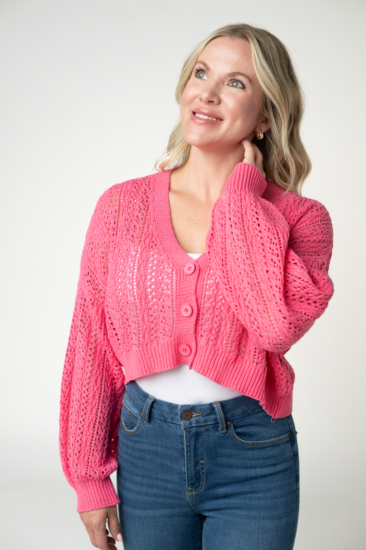 Callie Cropped Cardigan- Pink