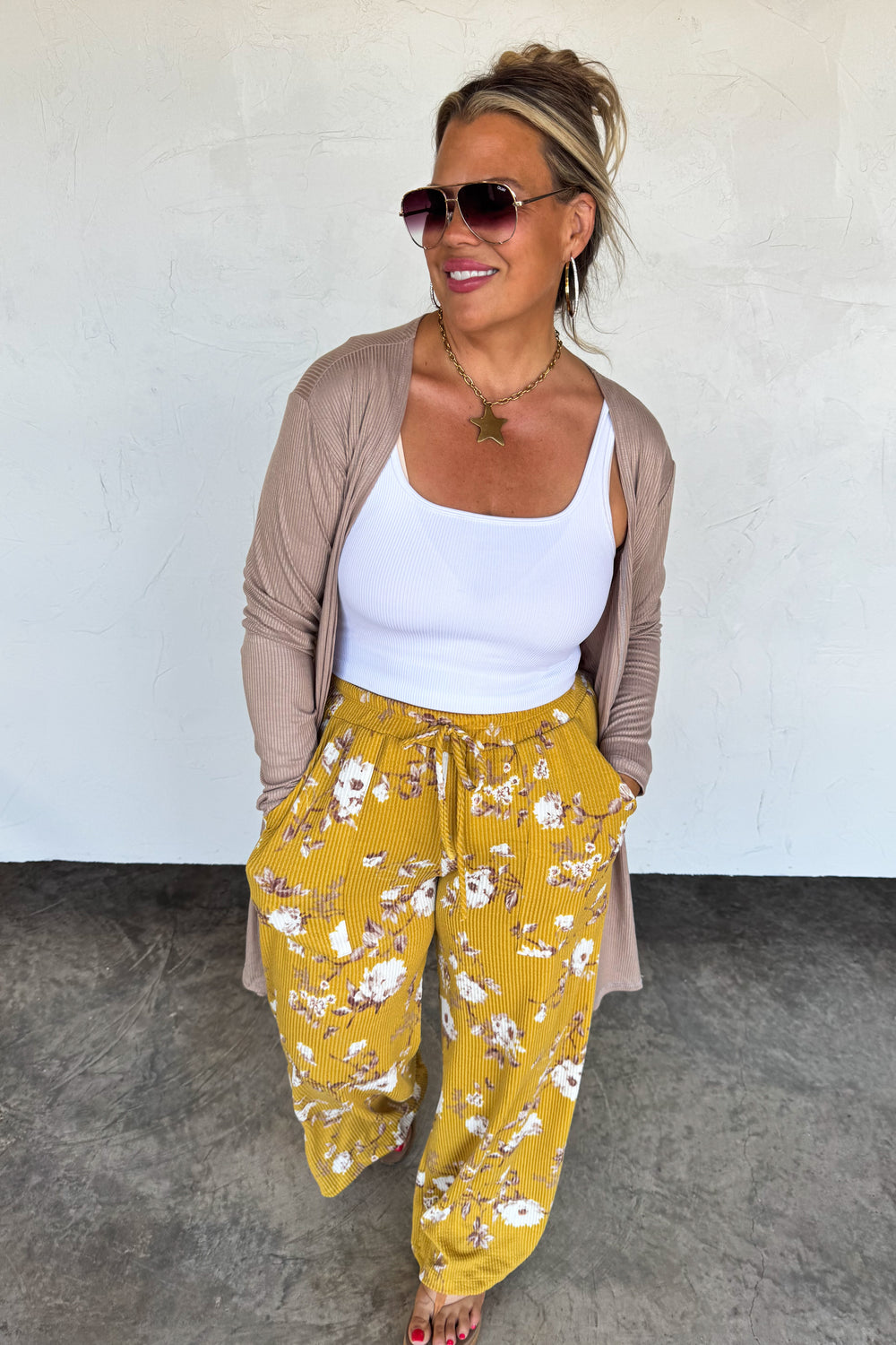 Haddie Wide Leg Floral Pant- Mustard