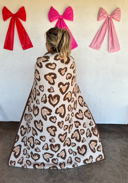 Brown & Beige Cheetah Heart Cloud Blanket