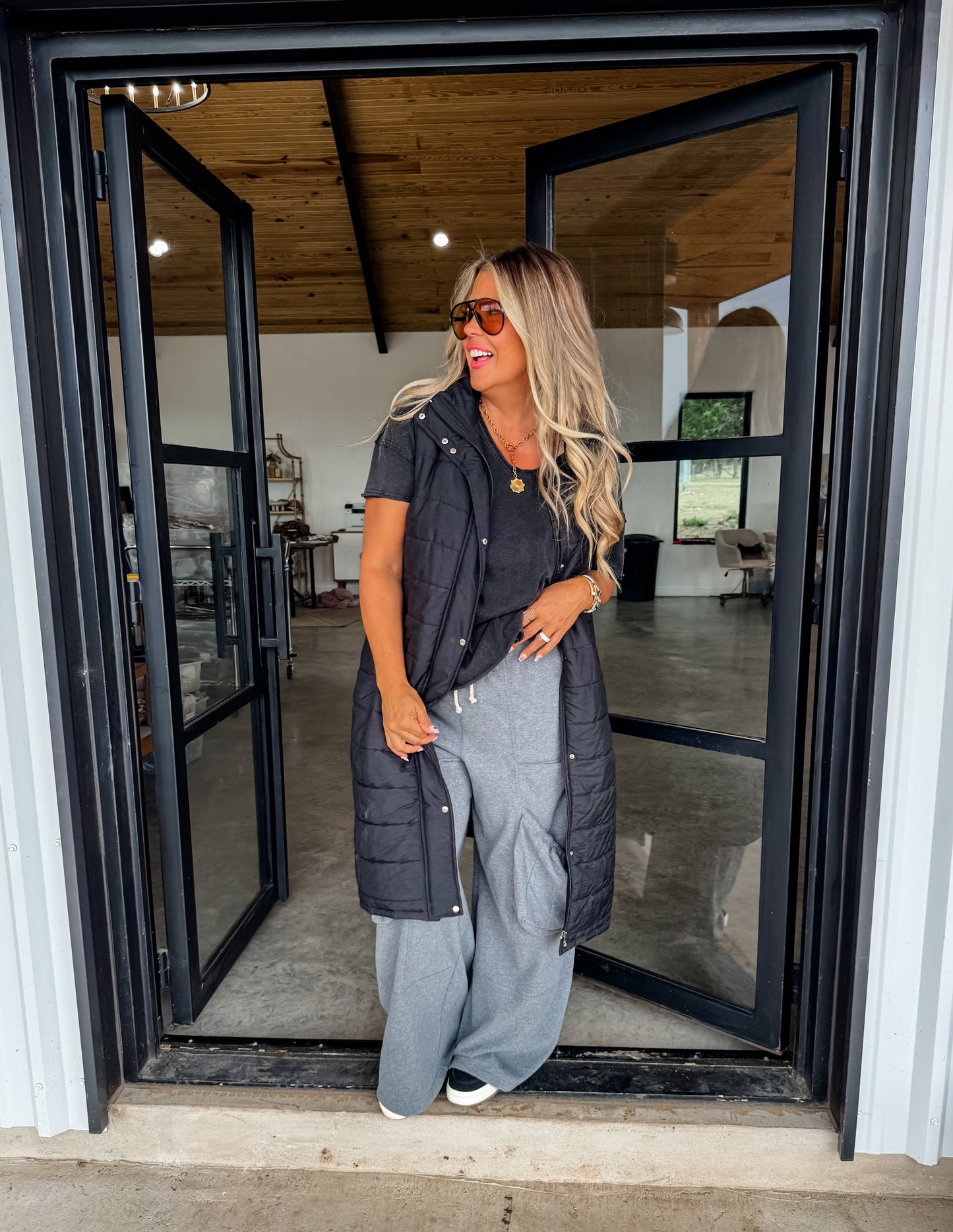 Kendall Long Puffer Vest-Black