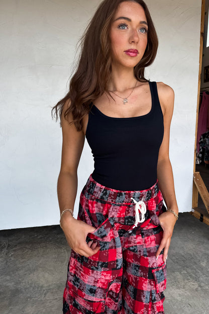 Plaid Behavior Wide Leg Cargo Pant