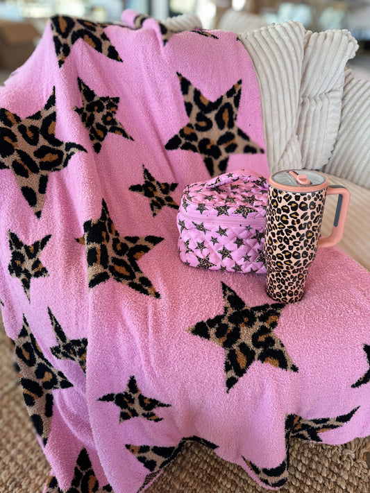 Pink Stary Cheetah Cloud Blanket