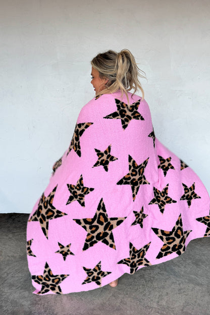 Pink Stary Cheetah Cloud Blanket