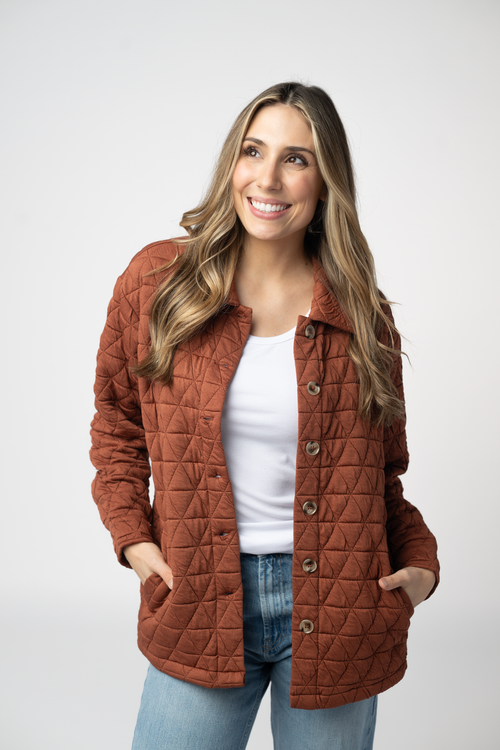 MM Geometric Button Down Jacket- Rust