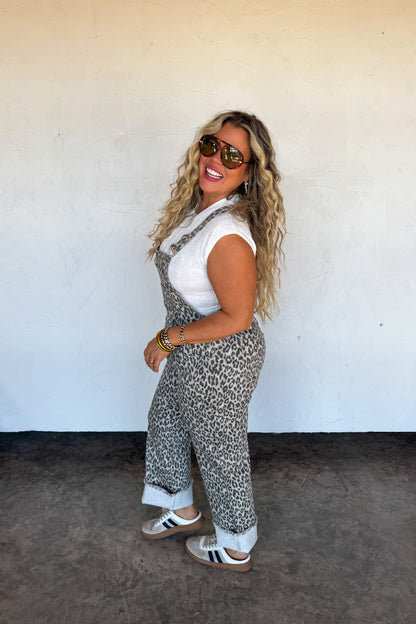 Dahlia Denim Overalls- Cheetah