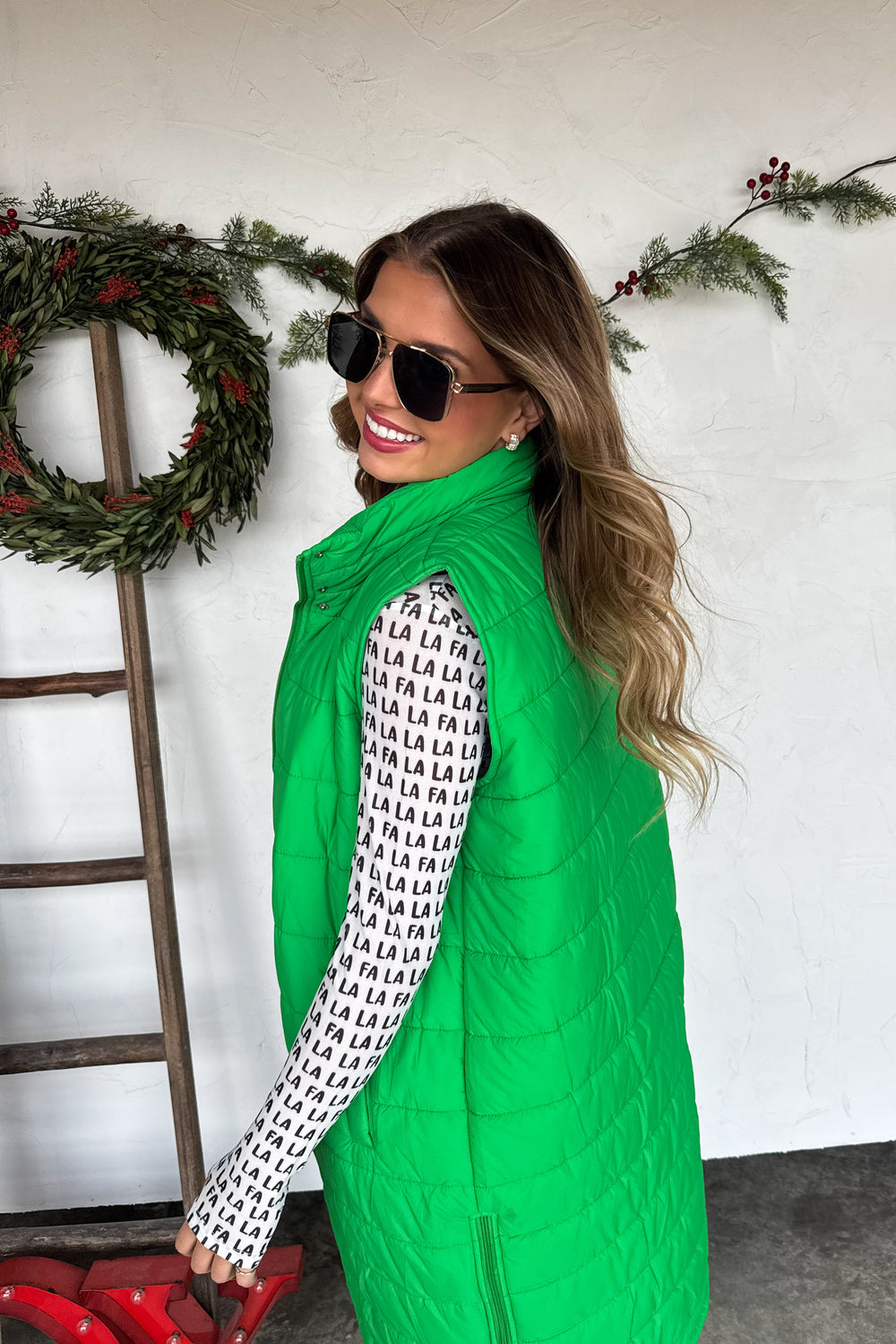 Kendall Long Puffer Vest-Green