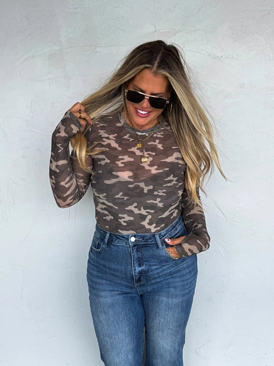 Dress It Up Mesh Top- Camo