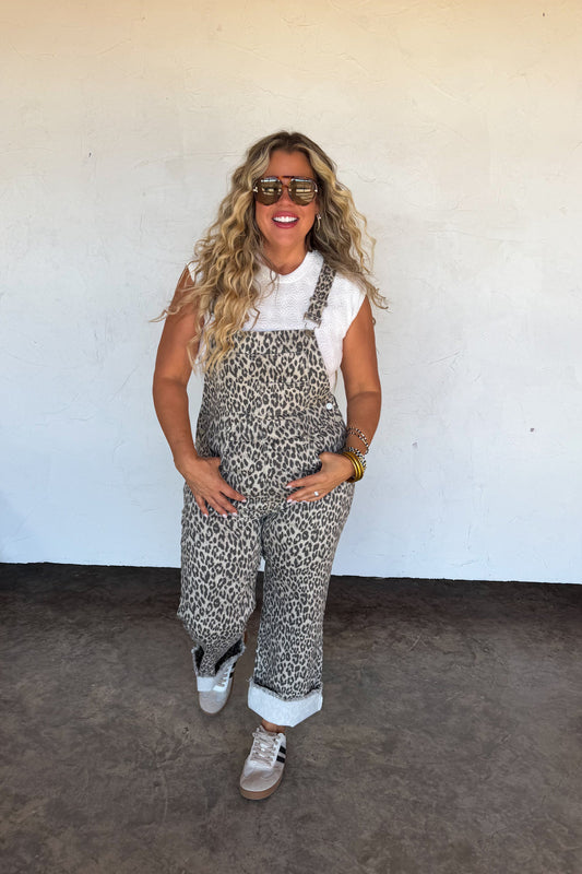 Dahlia Denim Overalls- Cheetah