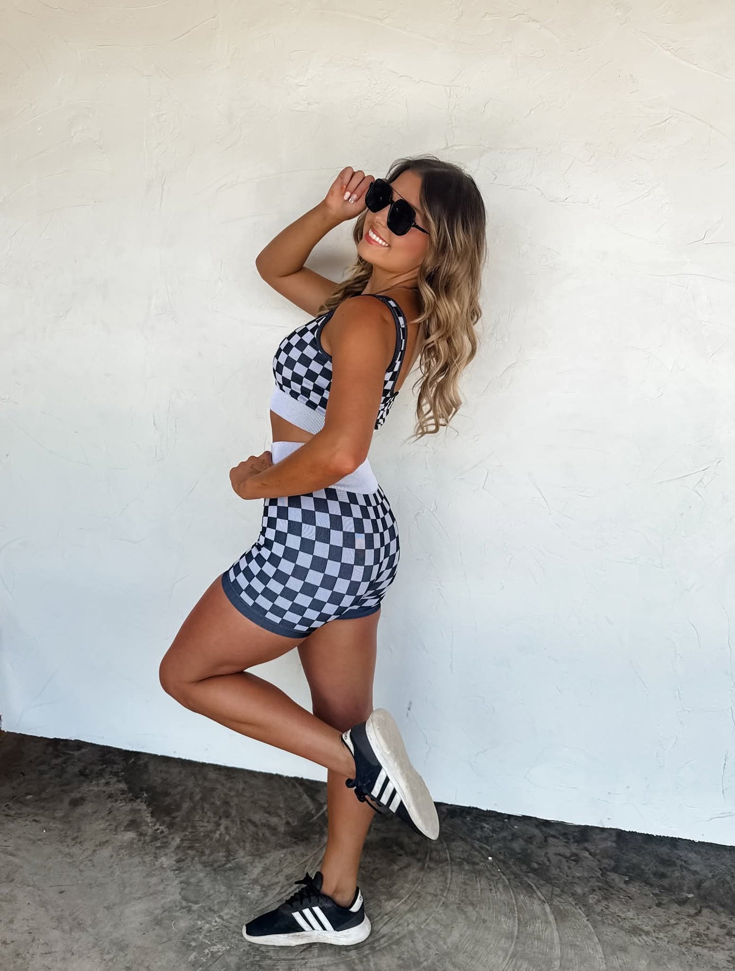 Checkered  Biker Short Set