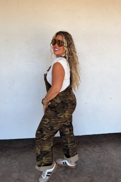 Dahlia Denim Overalls- Camo