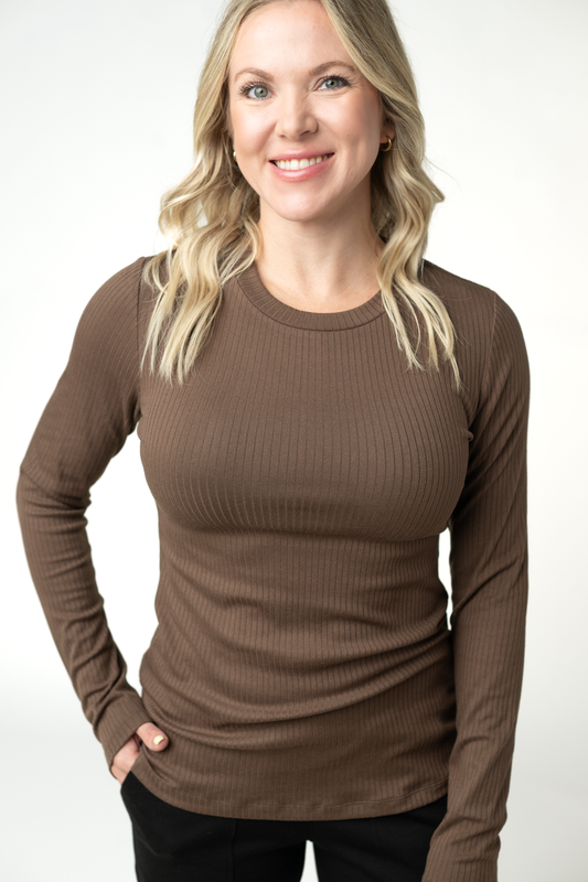 Reece Ribbed Top Brown