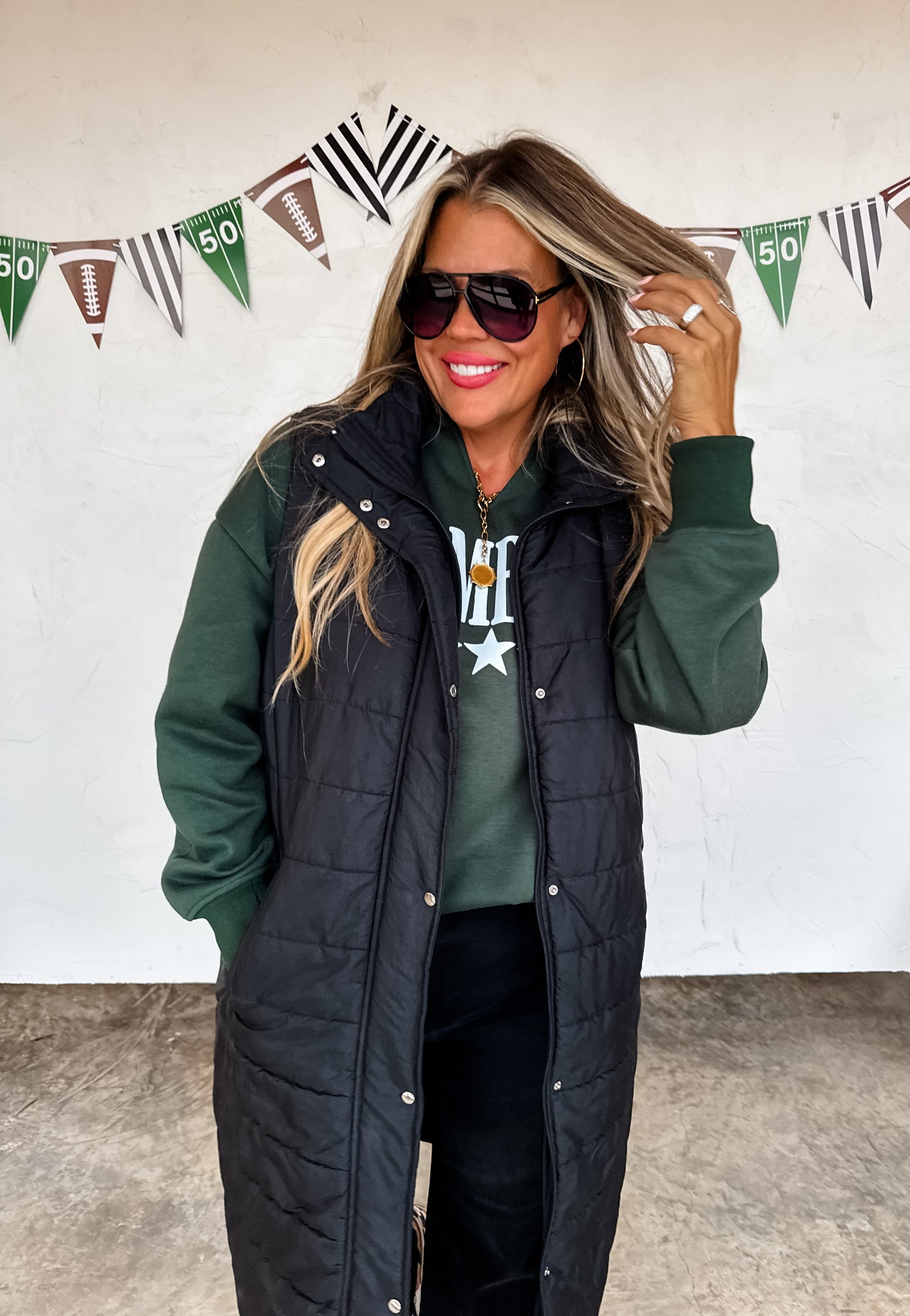 Kendall Long Puffer Vest-Black