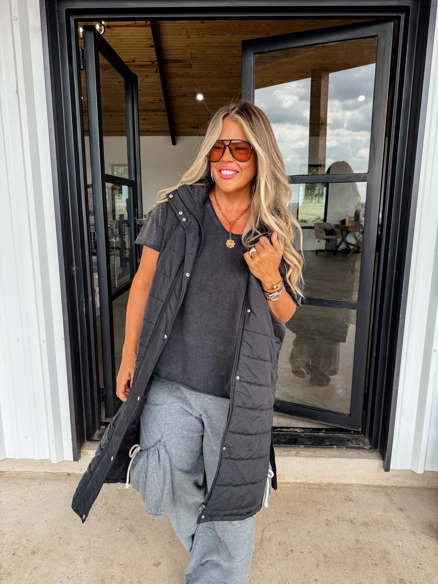 Kendall Long Puffer Vest-Black