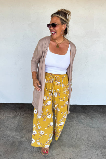 Haddie Wide Leg Floral Pant- Mustard
