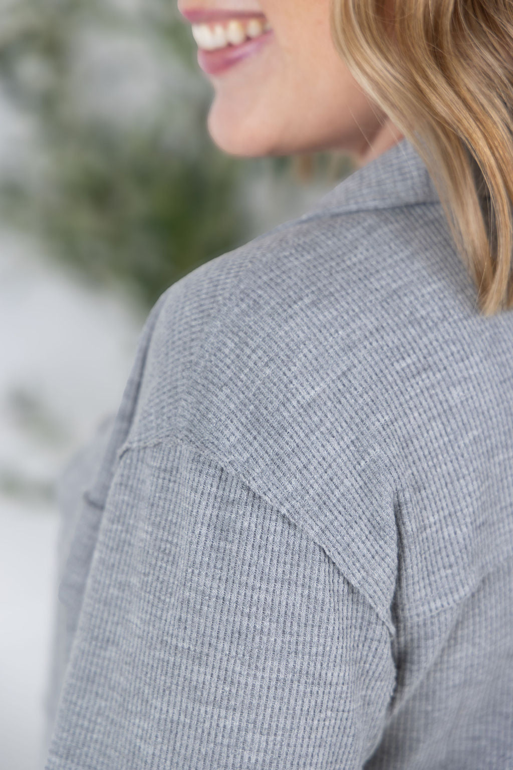 MM Waffle Knit Shacket- Grey