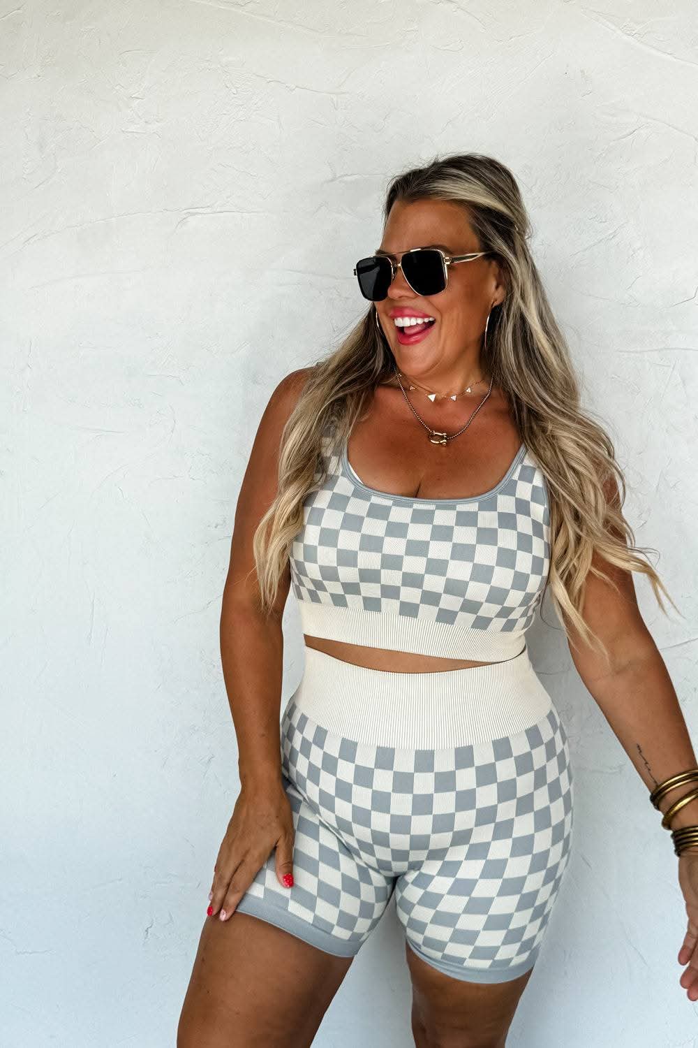 Checkered  Biker Short Set