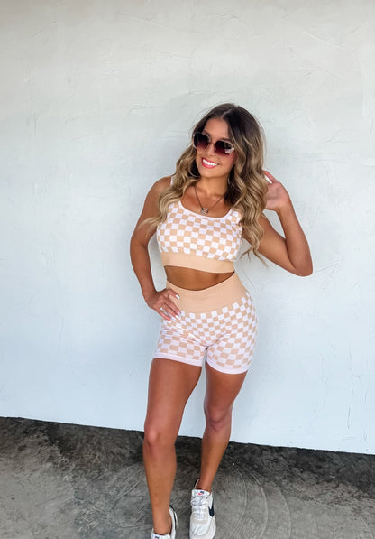 Checkered  Biker Short Set