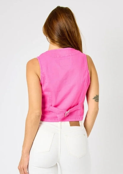 Judy Blue Classic Denim Vest- Hot Pink