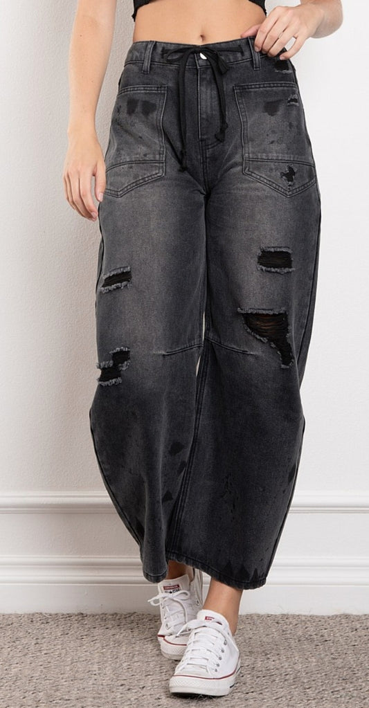 Bailey Barrel Jeans- Distressed Black