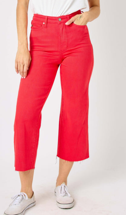Judy Blue Fireworks Cropped Denim- Red