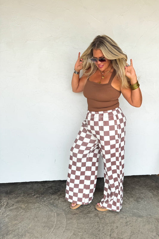 Drift Away Wide Leg Joggers-Checked