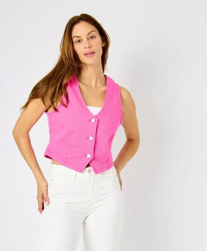 Judy Blue Classic Denim Vest- Hot Pink