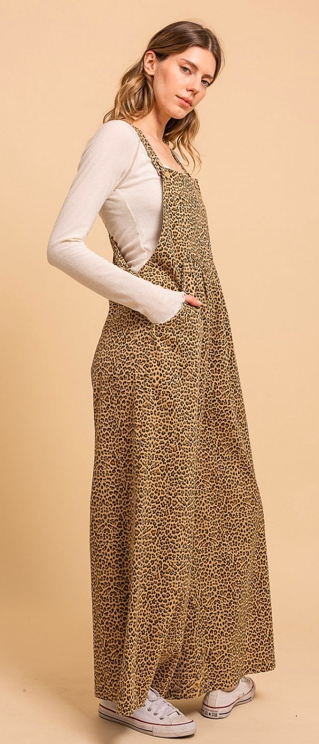 Leopard Wide Leg Overalls