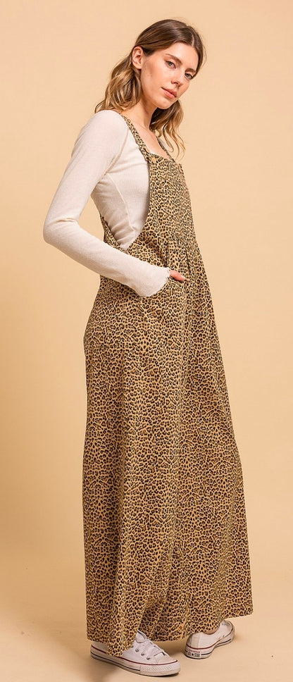 Leopard Wide Leg Overalls