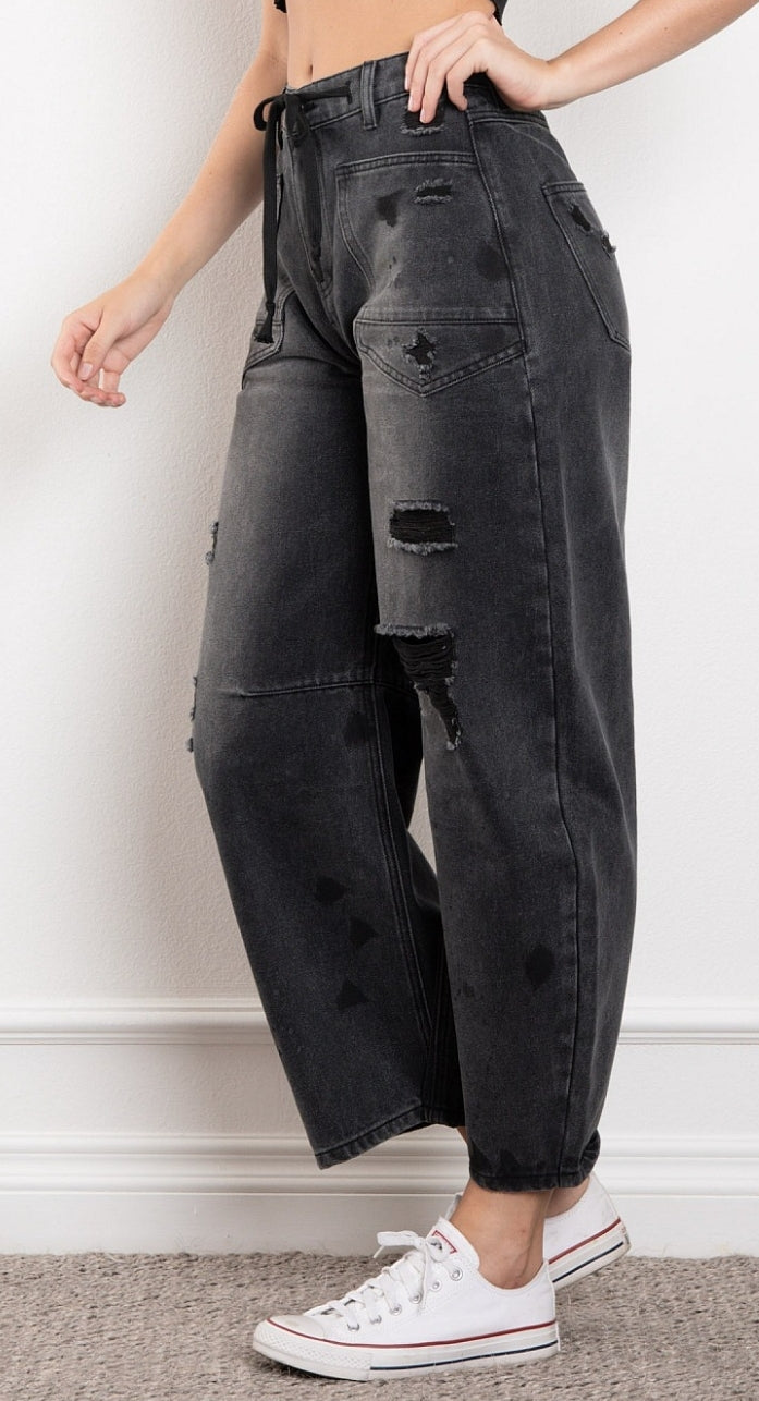 Bailey Barrel Jeans- Distressed Black