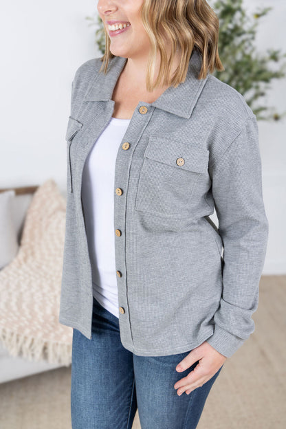 MM Waffle Knit Shacket- Grey