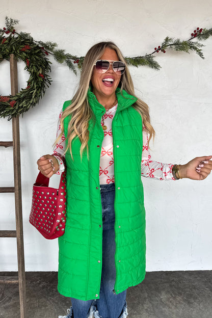 Kendall Long Puffer Vest-Green