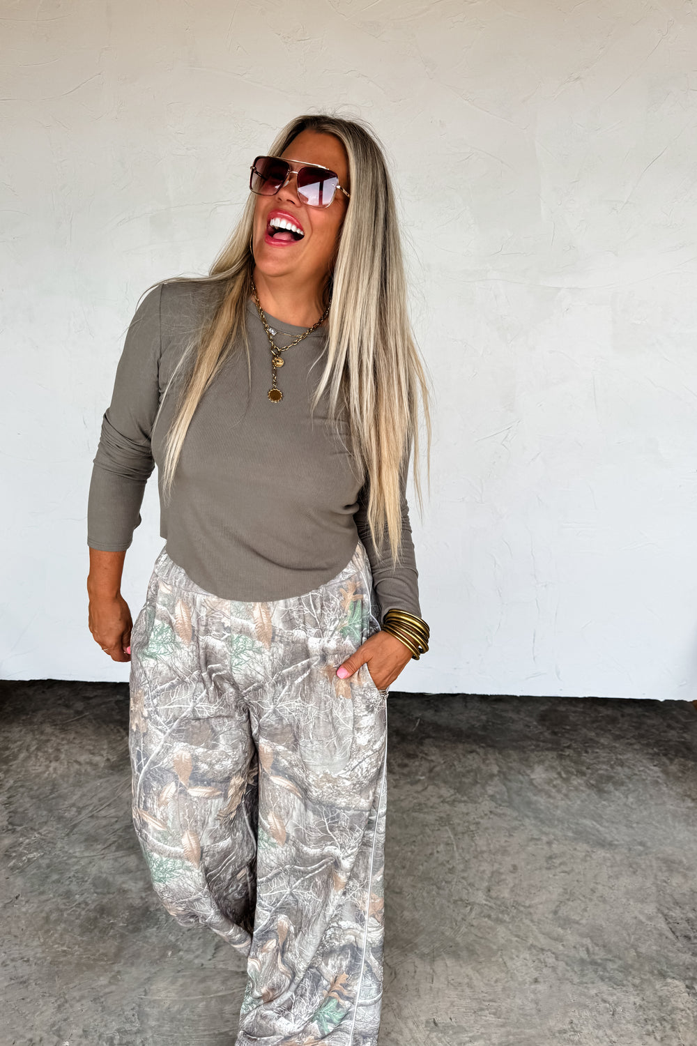 Drift Away Wide Leg Joggers-Camo