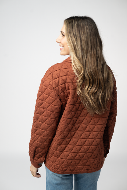 MM Geometric Button Down Jacket- Rust