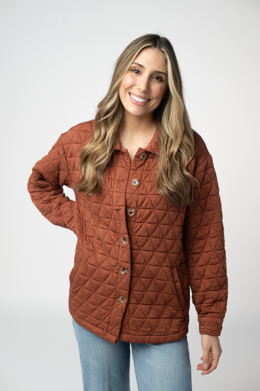 MM Geometric Button Down Jacket- Rust