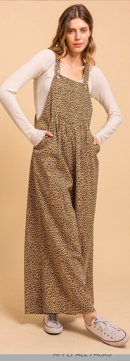 Leopard Wide Leg Overalls