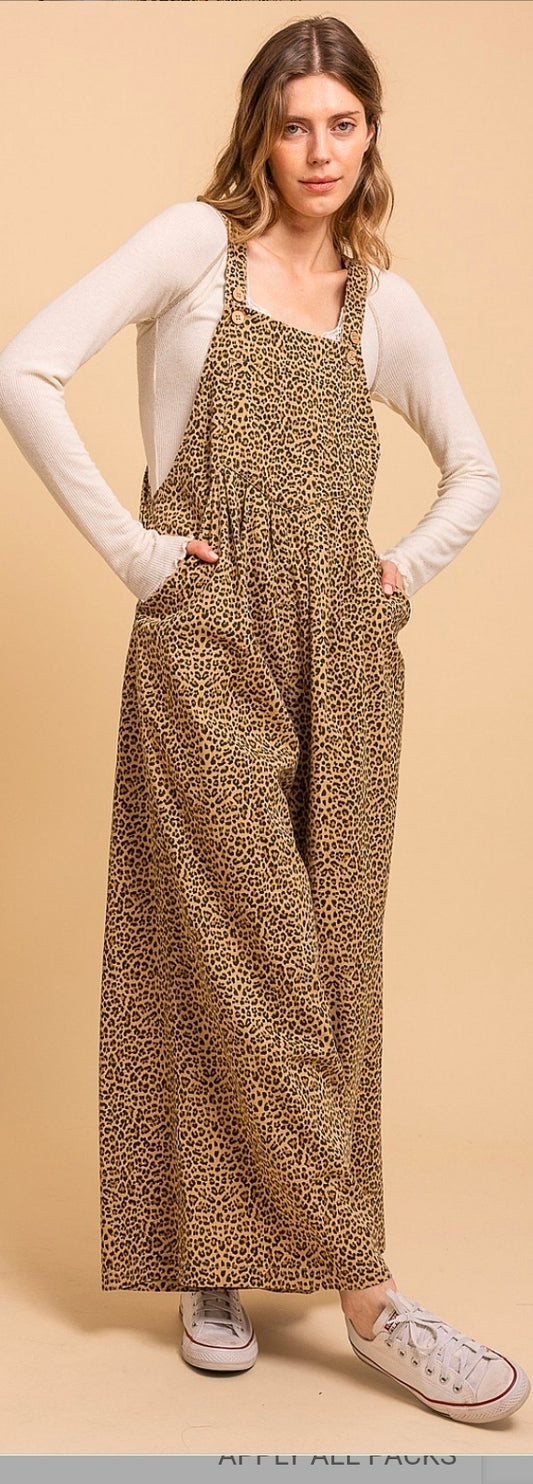 Leopard Wide Leg Overalls