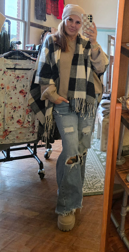 Buffalo Check Tassel Ruana