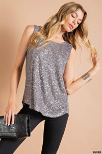 Holiday Sequin Sleeveless Top - Silver