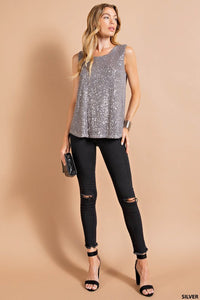 Holiday Sequin Sleeveless Top - Silver