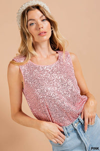 Holiday Sequin Sleeveless Top - Pink