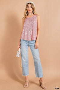 Holiday Sequin Sleeveless Top - Pink