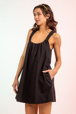 Sleeveless Quilted Strap Mini Dress - Black