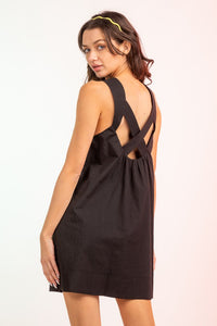 Sleeveless Quilted Strap Mini Dress - Black